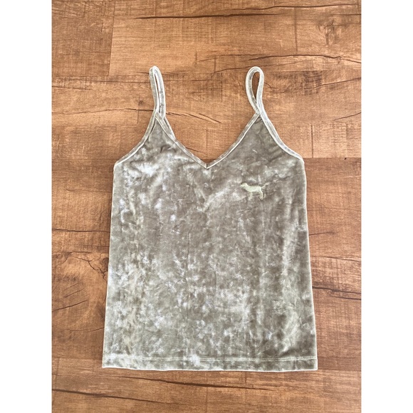 PINK Victoria's Secret Tops - GREEN VELVET PINK CAMI TOP